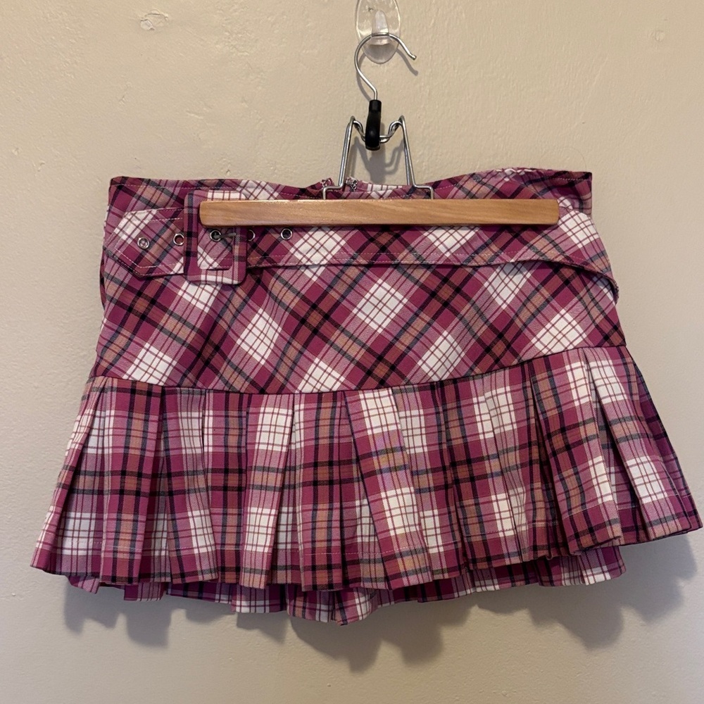 AKIRA Pink Plaid Mini Skirt